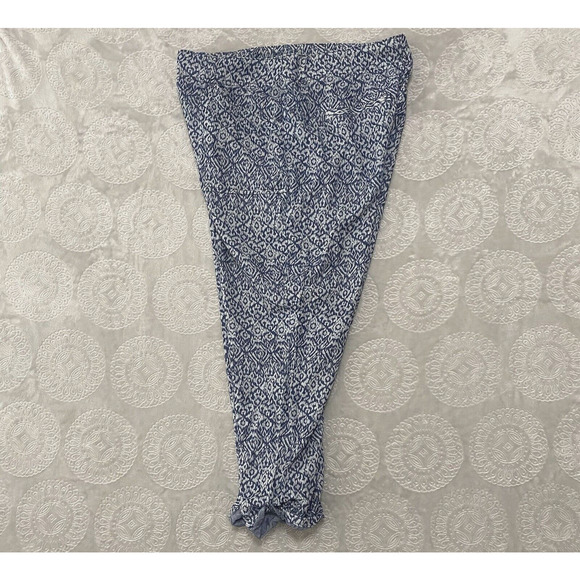 Chicos Crop Pants Sz 1.5 US 10 Blue Geometric Viscose Tencel Rolled Hem Pockets - Picture 3 of 9